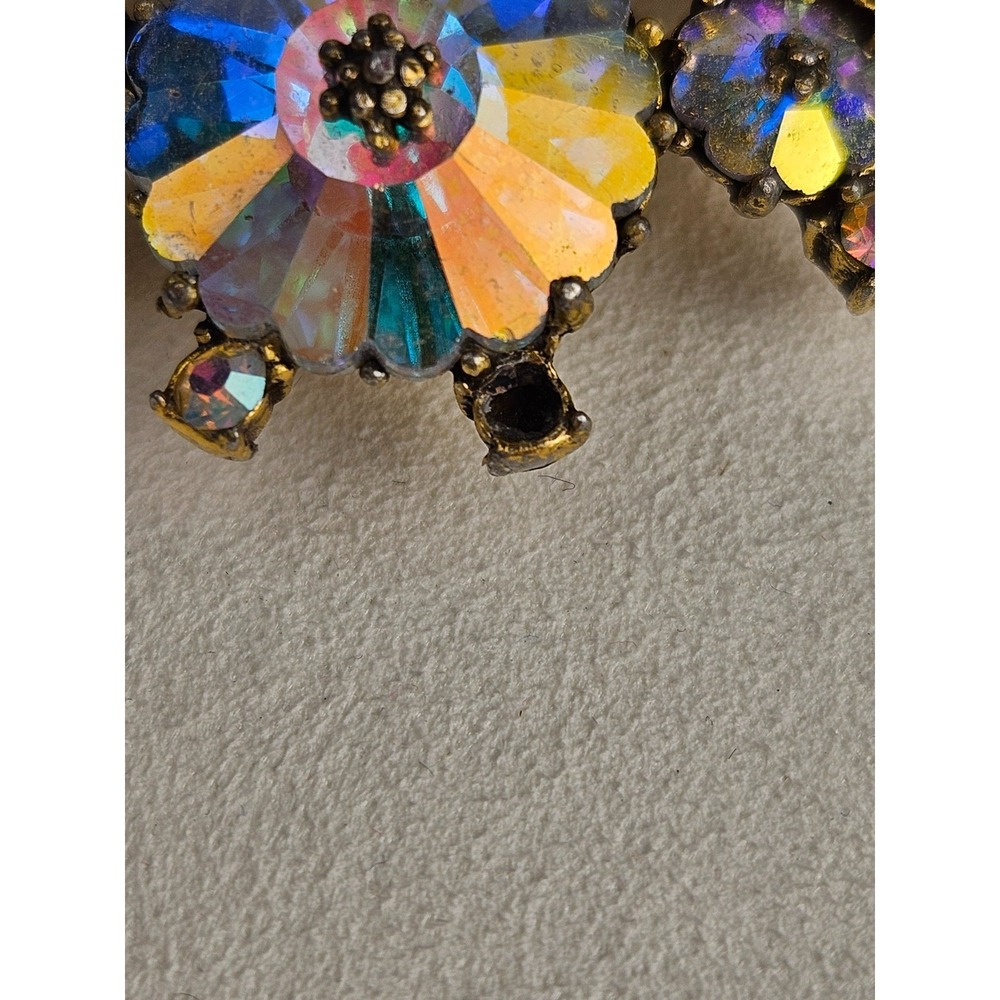 Vintage WEISS‎ Aurora Borealis AB Rivoli Floral Brooch *See Description* - Picture 3 of 6